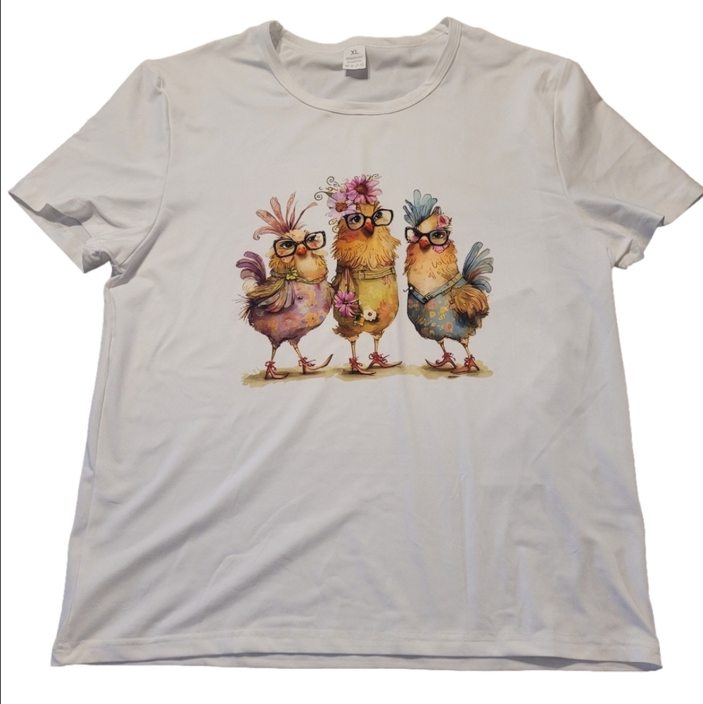 Colorful Chicken Print T-Shirt - XL